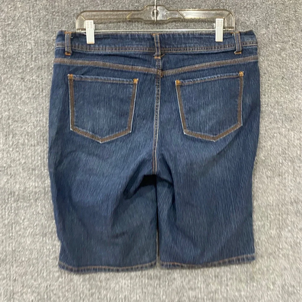 Faded Glory Womens Dark Wash Denim Bermuda Shorts Size 14 Stretch Knee Length